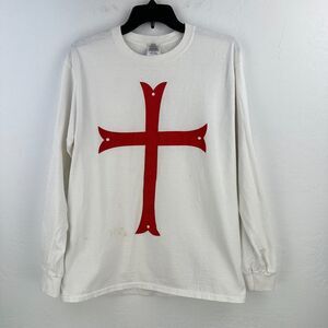 Gildan Tshirt‎ Mens M White Red Cotton Knockout Firearms Crew Neck Long Sleeve